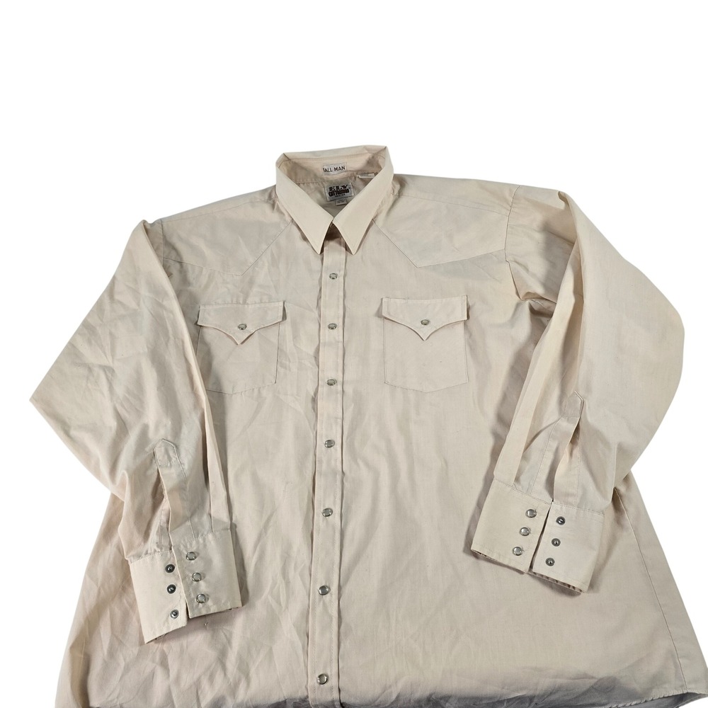 Ely Cattleman Mens Tall Western Pearl Snap Shirt Tan Long Sleeve 19x36